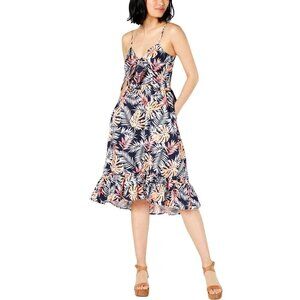 NWOT Maison Jules Tie Front Flounce Dress in Blue Palm Palace